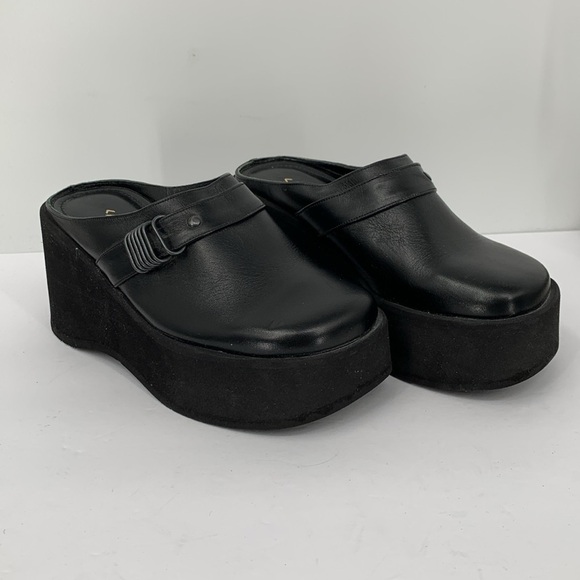 Caligula chunky clogs shoe wedge platform black leather slide Israel clunky 35 5 - Picture 2 of 7